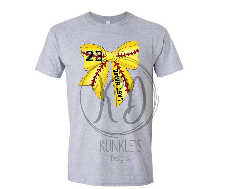 Baseball / Softball Coquette Bow - Personalized Name & Number - Graphic Apparel