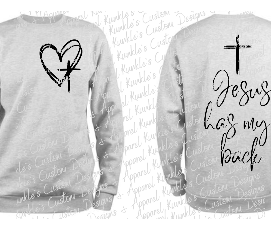 Cross Heart Pocket Design- Cross Jesus has my back on back Apparel Design