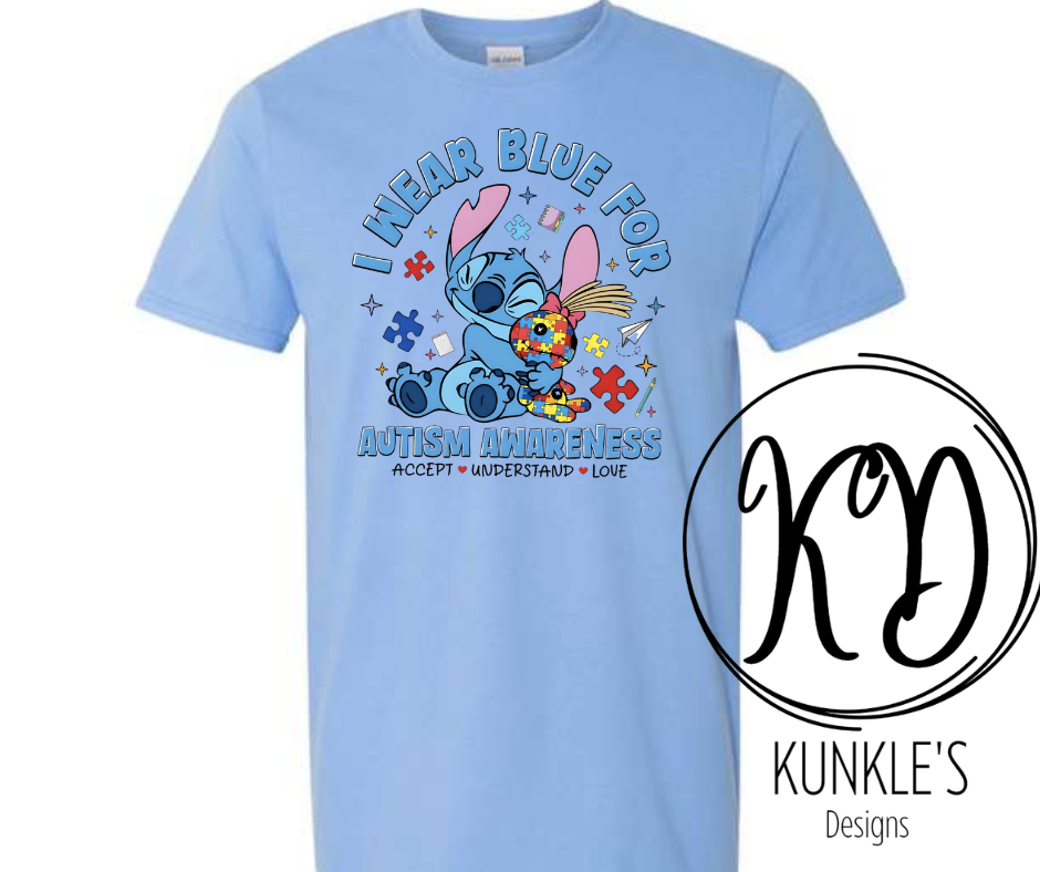 Autism Awareness I wear Blue Stitch Graphic Apparel