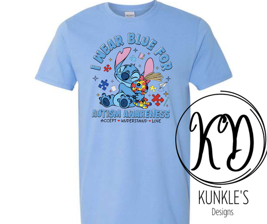 Autism Awareness I wear Blue Stitch Graphic Apparel