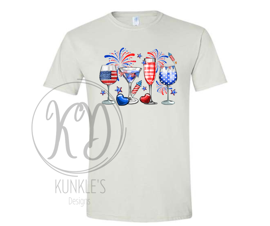 4th of July Wine Glasses Graphic Apparel