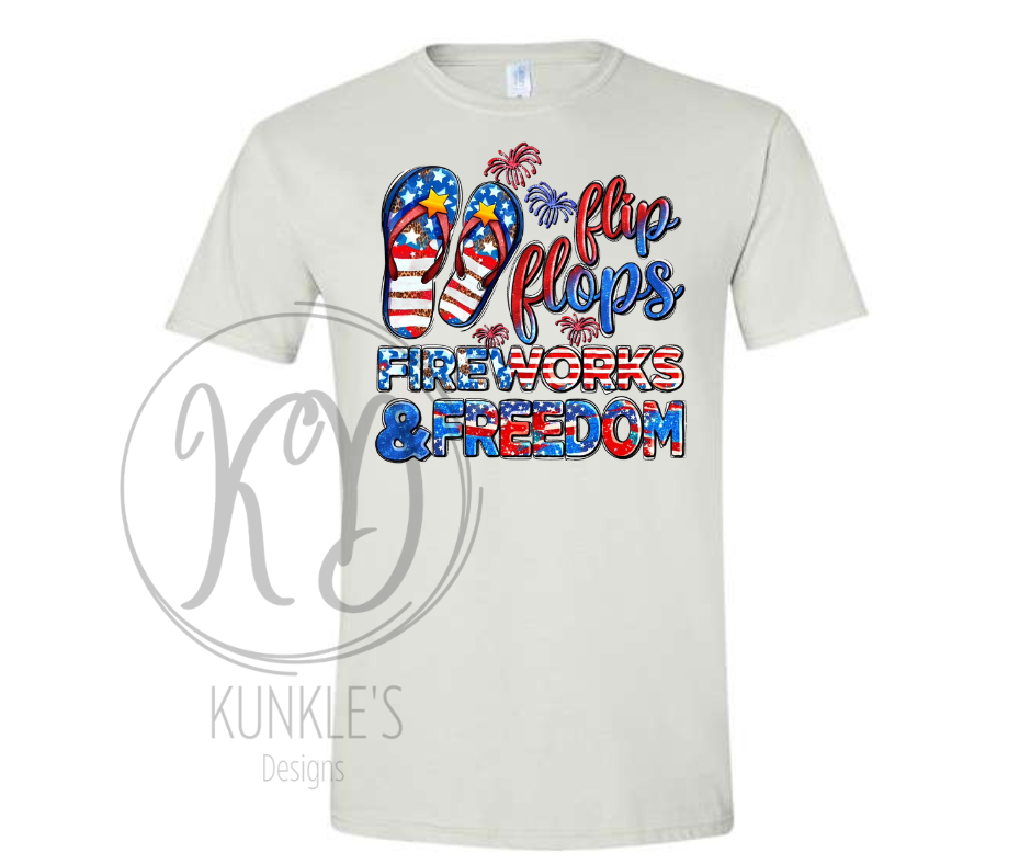 4th of July Flip Flops Fireworks & Freedom Graphic Apparel
