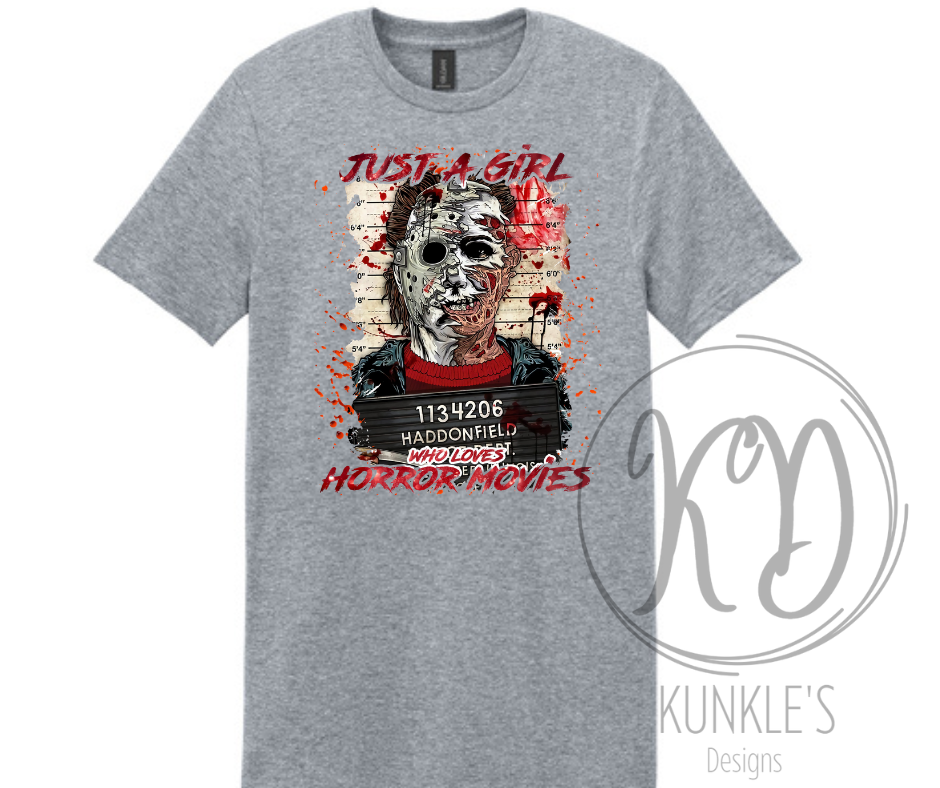 Just a Girl Who Loves Horror Movies Graphic Apparel