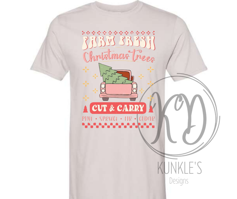 Pink Farm Fresh Christmas Tree Graphic Apparel