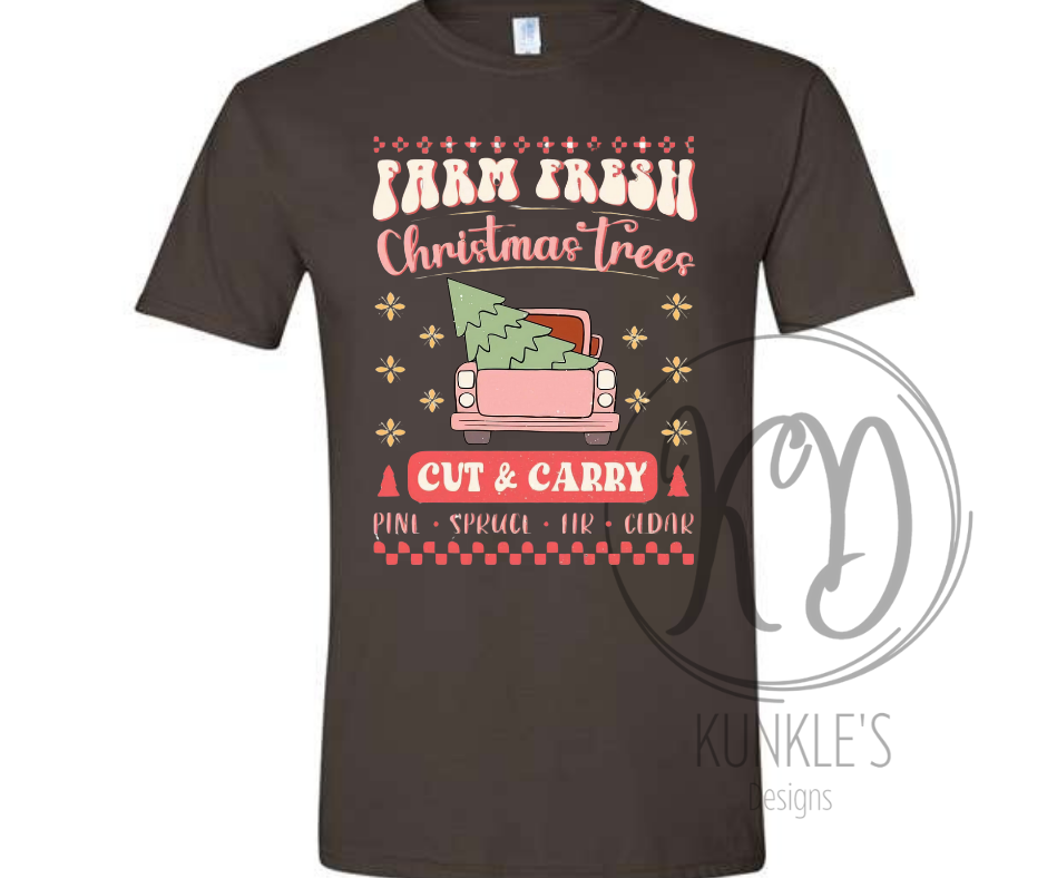 Pink Farm Fresh Christmas Tree Graphic Apparel