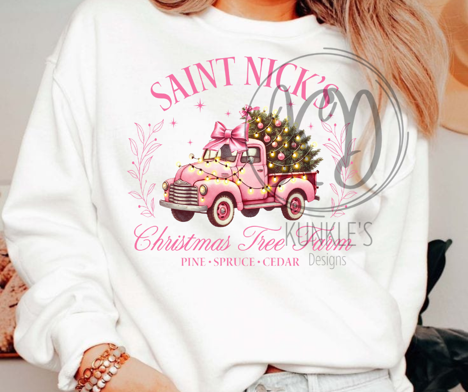 Pink Saint Nick's Christmas Tree Farms Graphic Apparel