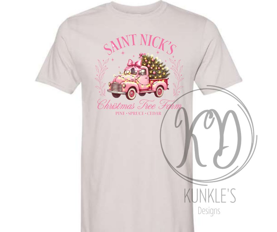 Pink Saint Nick's Christmas Tree Farms Graphic Apparel