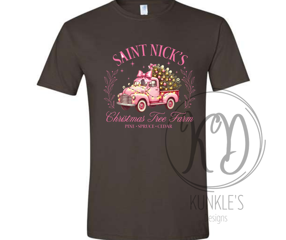 Pink Saint Nick's Christmas Tree Farms Graphic Apparel