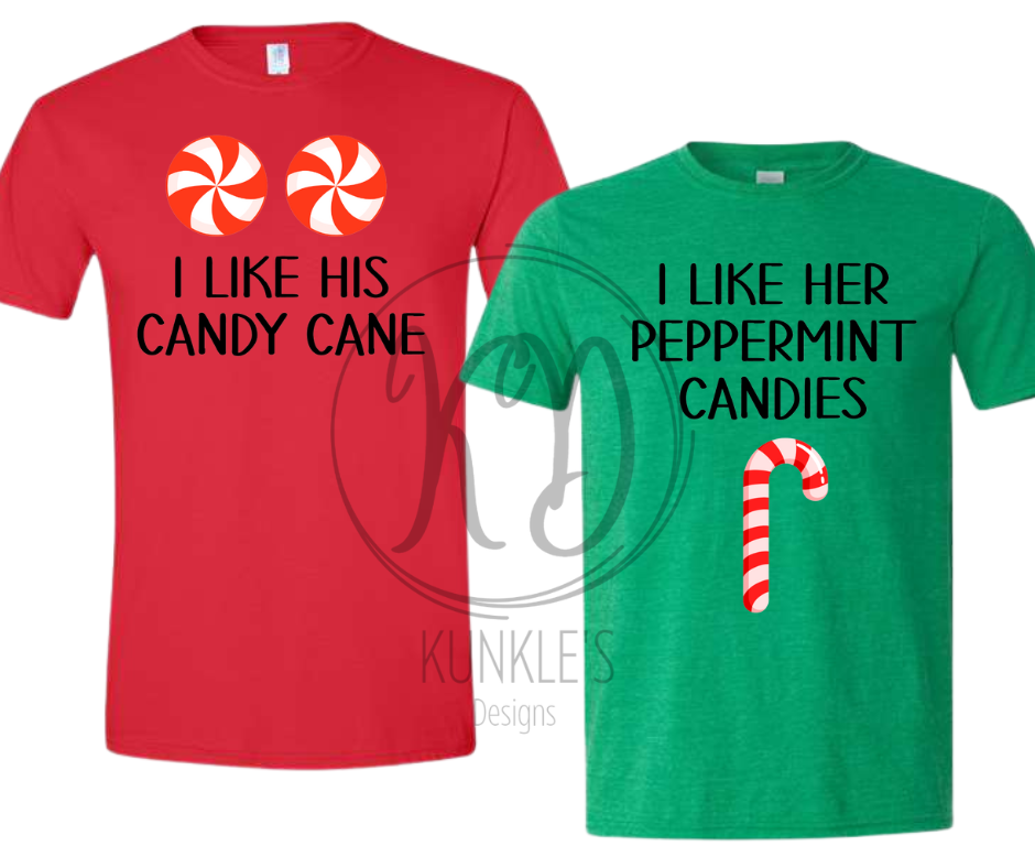 I Like His Candy Cane / I like her Peppermint Candies Couple Graphic Apparel