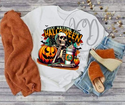 Just Waiting for Halloween Skeleton Graphic Apparel