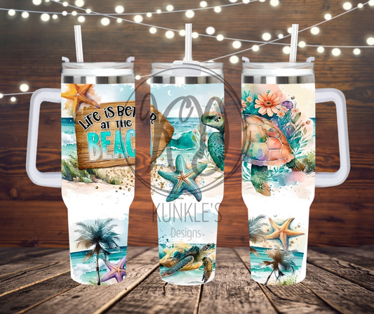 40 oz Tumbler Life is Better at the Beach Sea Turtle Design