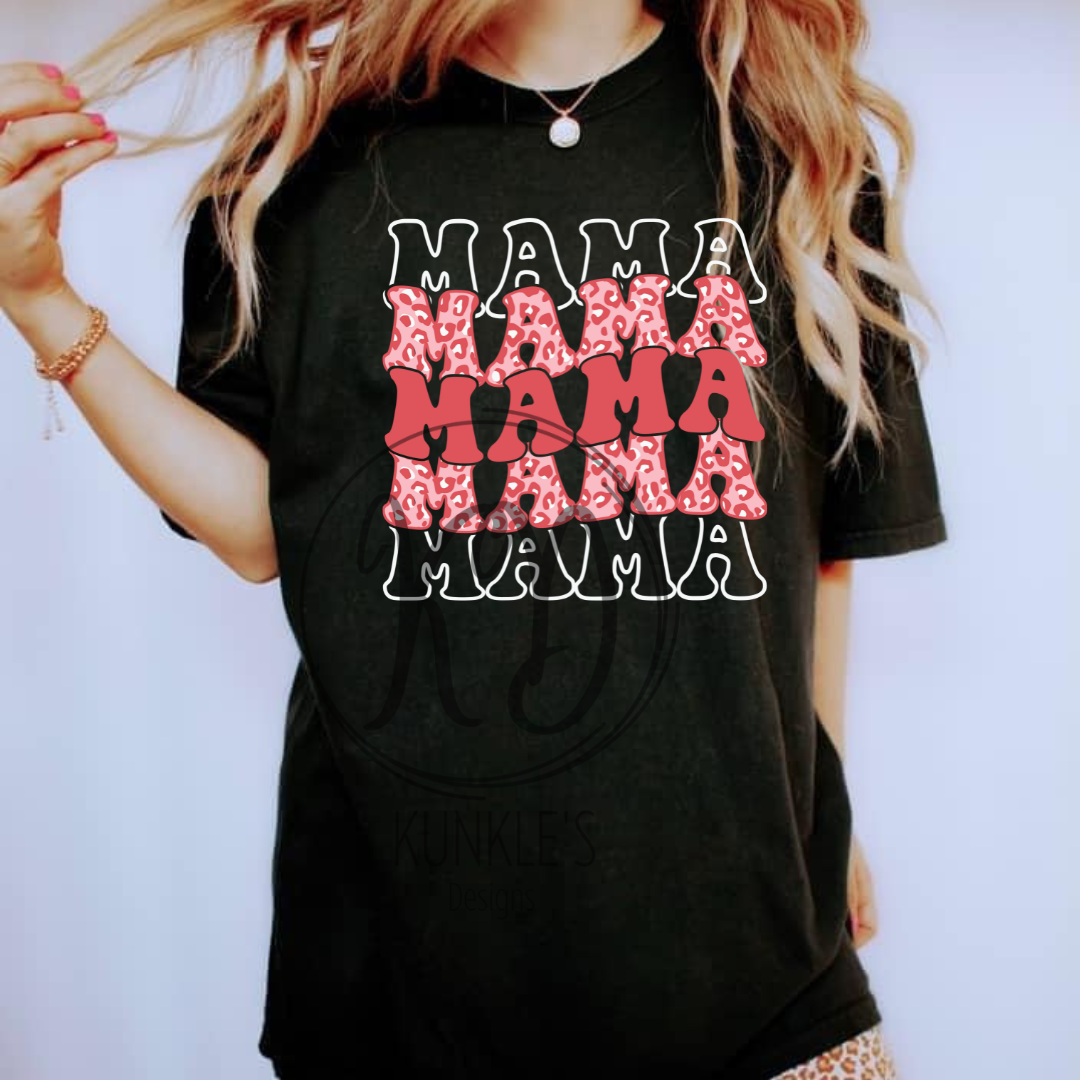 Mama Pink Leopard Print Repeat Floral Graphic Apparel