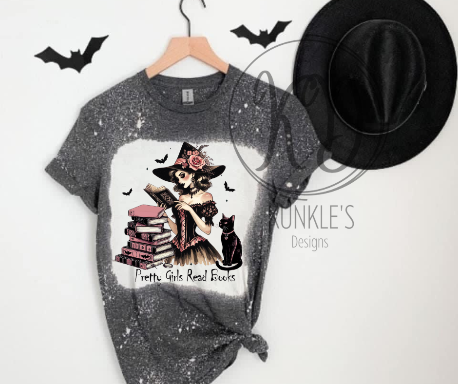 Pretty Girls Read Books Witch Themed Graphic Apparel