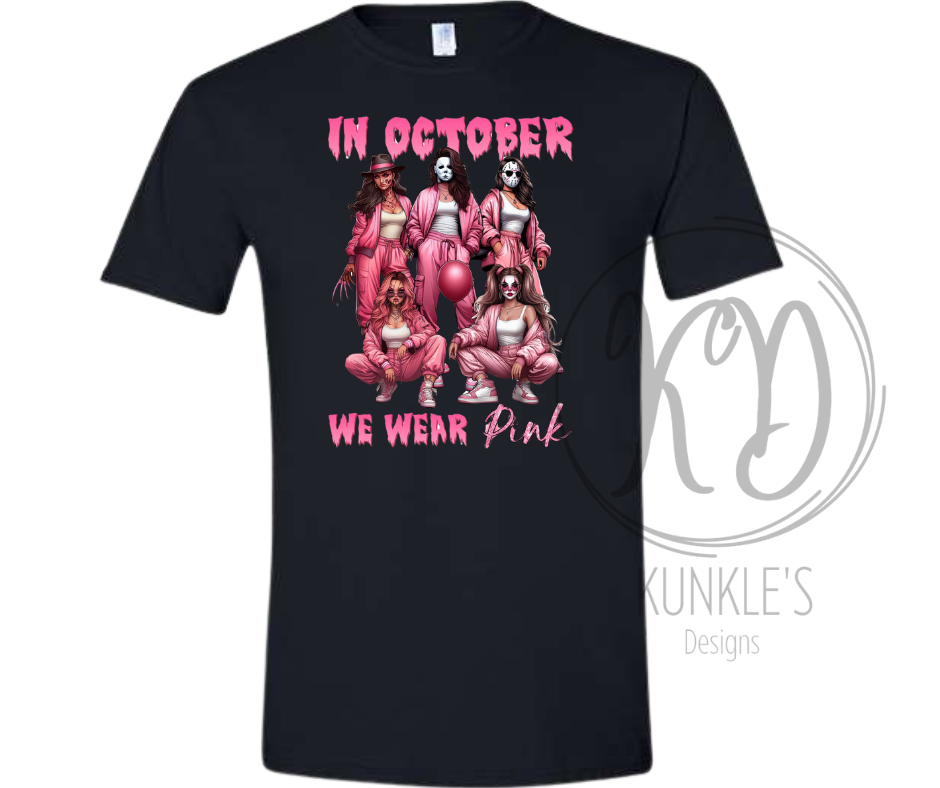 In October We Wear Pink Halloween Graphic Apparel